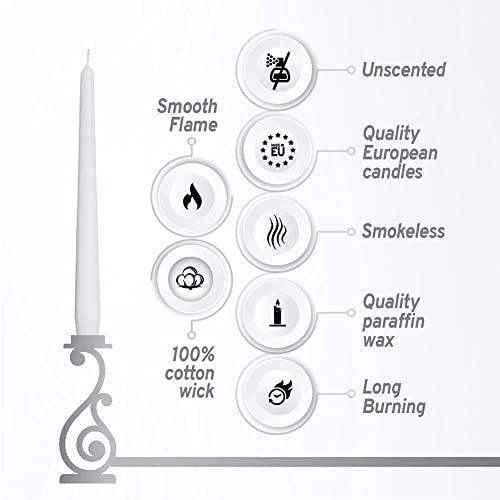 BOLSIUS 20 Count Unscented 10 Inch White Household Taper Candles - 8 Hours Burning Time - Premium European Quality - Smokeless Dripless Candlesticks - Perfect for Weddings, Parties, and Everyday Use - color: White, size: 20 Count