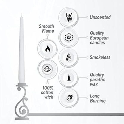 BOLSIUS 20 Count Unscented 10 Inch White Household Taper Candles - 8 Hours Burning Time - Premium European Quality - Smokeless Dripless Candlesticks - Perfect for Weddings, Parties, and Everyday Use - color: White, size: 20 Count