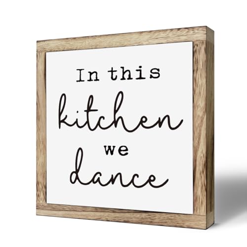 Farmhouse Home Decor, In This Kitchen We Dance Sign, Kitchen Decor for Shelf, Inspirational Wood Sign, Kitchen Table Desk Sign, Housewarming Gift, Wooden Plaques Box Signs, 9.8 * 9.8 Inch - color: Home 16