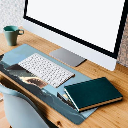Funny Black Cat Mouse Pad Cute Ocean Shark Sailing Ship Mousepad Extended Large Laptop Keyboard Non-Slip Rubber Base with Stitched Edges for Home 31.5x11.8 in - color: Funny Black Cat, size: 31.5L x 11.8W inches