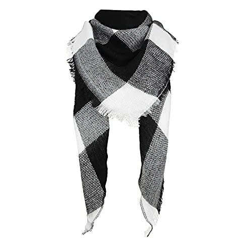 American Trends Scarfs for Women Winter Triangle Scarf Classic Plaid Warm Scarf Soft Scarves Knitted Wrap Shawl - color: Triangle Black & White