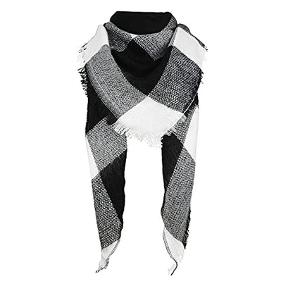American Trends Scarfs for Women Winter Triangle Scarf Classic Plaid Warm Scarf Soft Scarves Knitted Wrap Shawl - color: Triangle Black & White
