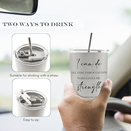 Christian Inspirational 20oz Travel Coffee Mug Tumbler, Christian Gifts for Women Men, Mountain Landscape Bible Verse Religious Stainless Steel Tumbler with Lid and Straw - color: strenhth