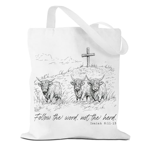 VICBOU Bible Verse Canvas Tote Bag Religious Christian Gifts for Women Men Faith Canvas Tote Reusable Grocery Bag - color: Theherd02
