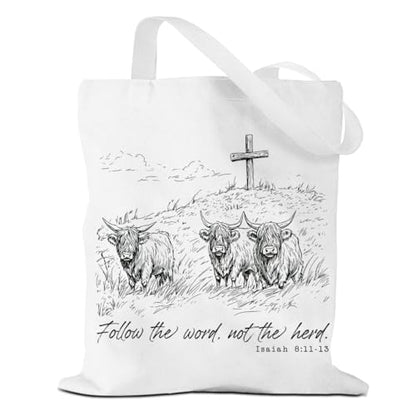 VICBOU Bible Verse Canvas Tote Bag Religious Christian Gifts for Women Men Faith Canvas Tote Reusable Grocery Bag - color: Theherd02
