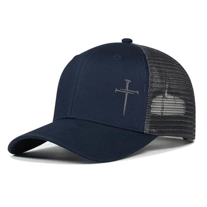 Christian Hats for Men Women,Jesus 3 Nail Cross Hat Christian Religious Gifts for Birthday/Christmas - color: 491.nany Blue