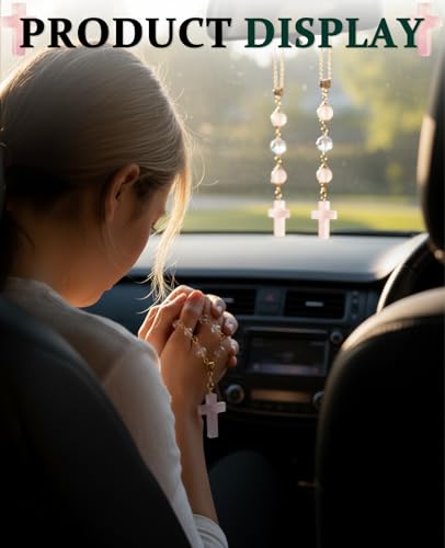 2PCS Crystal Cross for Car Mirror Hanging, Cute Healing Stones Car Rear View Charm Accessories Ornament for Sun Catcher