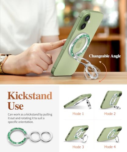GVIEWIN Magnetic Phone Ring Holder, Compatible with MagSafe Phone Grip - color: Glitter/Green-2