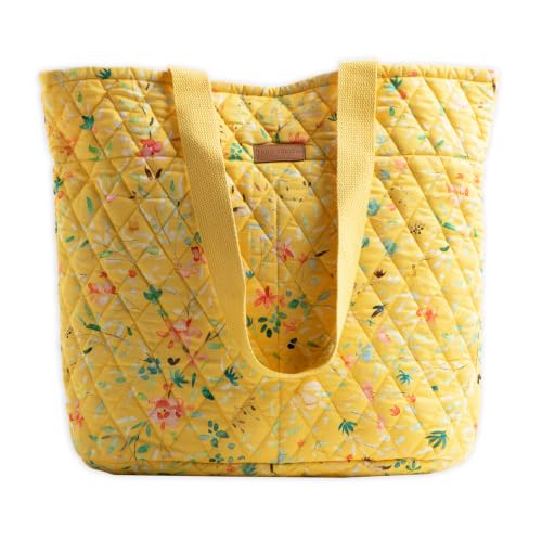Maison d' Hermine Shopping Bags Cotton Quilted Tote Bag with Zipper Pockets - color: 006 - Colmar - Yellow