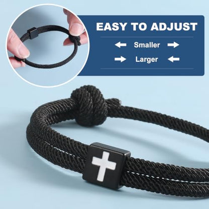 Cross Bracelet for Boys Baptism First Communion Confirmation - color: Black