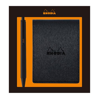 Rhodia cfmtpu11setbk Metallic PU Leather Ballpoint Pen Script Set, Black (Block Rodia No. 11 A7 Notepad, 80 Pieces, 0.2 inch (5 mm) Square) - color: Black, style: Script Ballpoint Pen Set