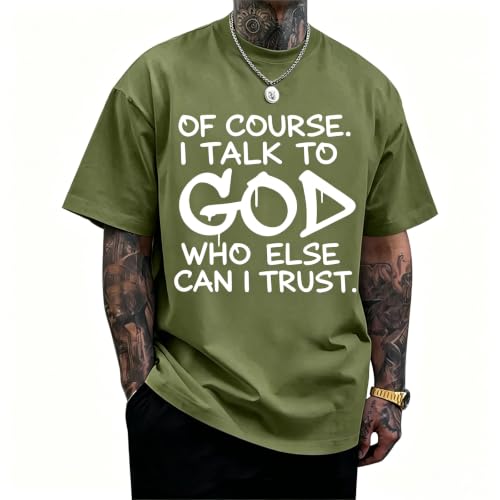 Fkatuzi Christian Jesus God Shirts for Men Religious Faith Bible Verse T Shirt Oversized Graphic Tee Cotton Streetwear Tops - color: Light Army Green, size: XX-Large