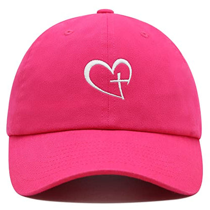JPAK Heart and Cross Premium Dad Hat Embroidered Cotton Baseball Cap Christian Faith - color: Hot Pink