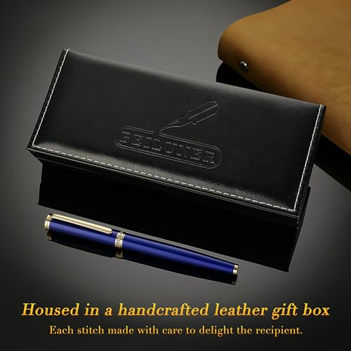 BEILUNER Blue Fountain Pen,Stunning Luxury Pens with 24K Gold Finish, Gorgeous 24K Gilded Nib(Medium), Fancy Pen Gift for Men&Women -Ink Converter-Elegant, Reliable,Nice Pen for Writing - color: Blue&Gold, style: Medium Nib