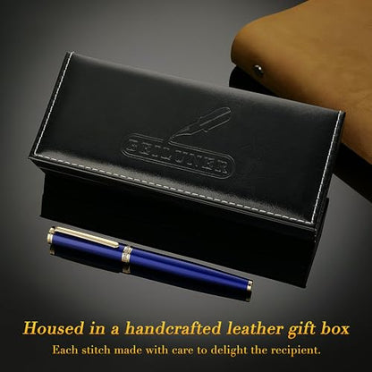 BEILUNER Blue Fountain Pen,Stunning Luxury Pens with 24K Gold Finish, Gorgeous 24K Gilded Nib(Medium), Fancy Pen Gift for Men&Women -Ink Converter-Elegant, Reliable,Nice Pen for Writing - color: Blue&Gold, style: Medium Nib