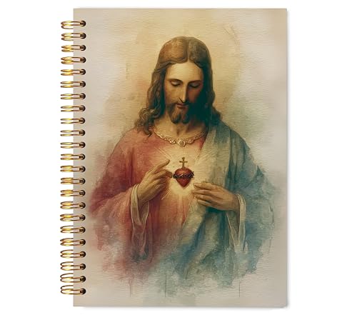 Sacred Heart of Jesus Catholic Christian Notebook for Work Note Taking, Catholic Gifts, Prayer Bible Journal for Women, Christian Religious Hardcover Spiral Notebooks, 5.5x8.3 in - color: multicolour-Christian-7