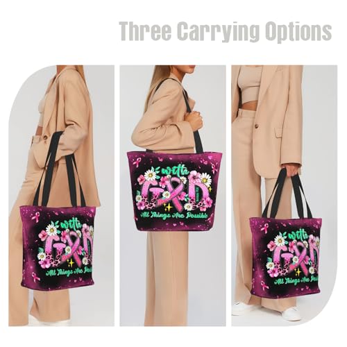 Bible Tote Bags for Women Christian Tote Bag Church Shoulder Bag Inspirational Bags With Zipper Christian Gift - color: With God All Things Are Possible 2