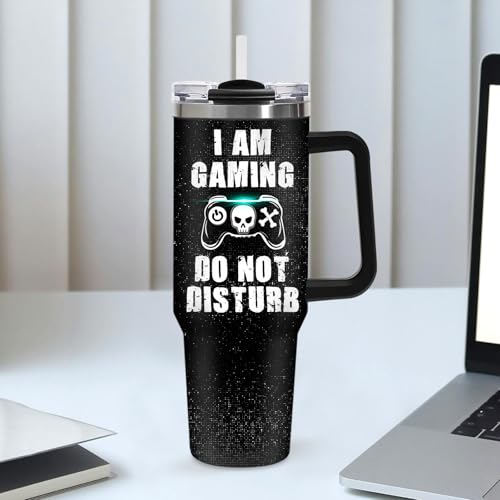 Gaming Tumbler Gifts for Men Teen Kids, 40oz Gamer Insulated Mug, Skull Video Game Controller Stainless Steel Travel Tumbler with Handle Straw, Double Wall Insulated Cup Present for Boys Teenagers - color: Game-D-532-E