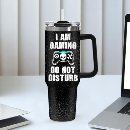 Gaming Tumbler Gifts for Men Teen Kids, 40oz Gamer Insulated Mug, Skull Video Game Controller Stainless Steel Travel Tumbler with Handle Straw, Double Wall Insulated Cup Present for Boys Teenagers - color: Game-D-532-E