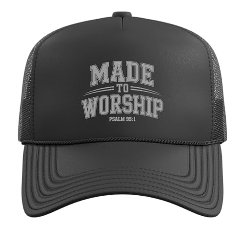 Made to Worship The Lord God Bible Christian Faith Trucker Hat with Adjustable Mesh Back - color: Black