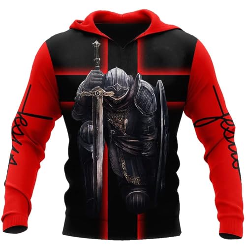 3D Christian Jesus Hoodies for Men Women Unisex Praying Hands Sweatshirt Pullover king Printed sweater - color: Knightred, size: Large