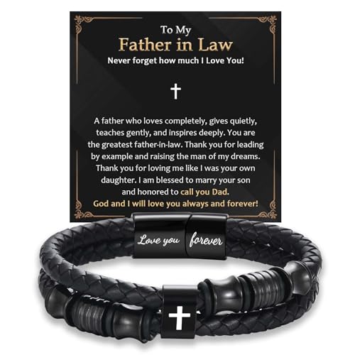 EFVISD Lover You Forever Leather Cross Bracelet for Men Boys Gifts - color: Father in Law