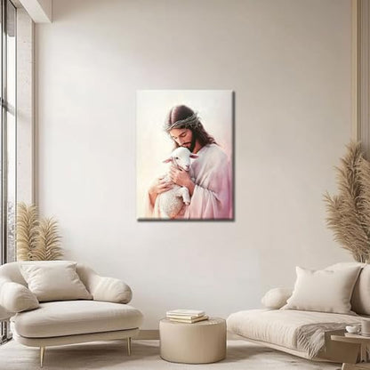 Jesus with Lamb Canvas Wall Art, Gallery Wrapped Christian Print, 12x16 - color: Gentle Jesus, size: 16"L x 12"W