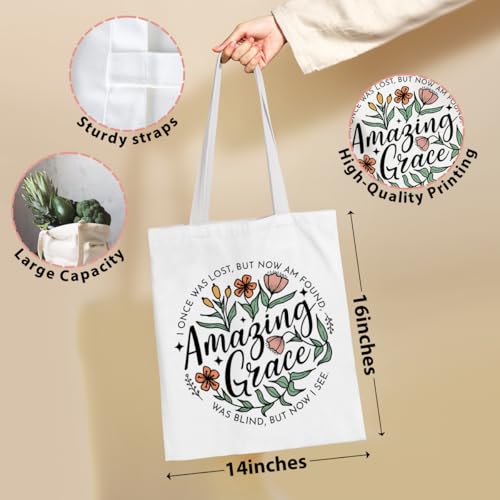 VICBOU Bible Verse Canvas Tote Bag Religious Christian Gifts for Women Men Faith Canvas Tote Reusable Grocery Bag - color: Amazinggrace