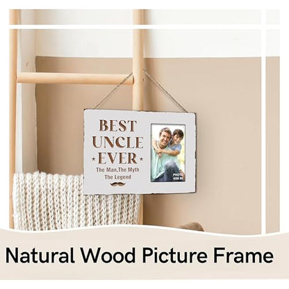 Wooden Rustic White Best Uncle Ever Engraved Picture Frame 4x6 Inches - color: white best uncle ever