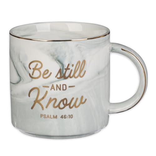 Christian Art Gifts Gray Marbled Ceramic Coffee Mug with Gold Rim – 13 oz. Lead and Cadmium-free Coffee and Tea Mug for Women and Men with Inspirational Bible Verse: Be Still and Know - Psalm 46:10