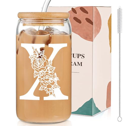 Christmas Gifts for Women: Initial Glass Cup as Office Graduation Memorial Holiday Personalized Gifts - for Mom Grandma Wife Girlfriend Sister Daughter Friend Christmas Gifts - X Aesthetic Cup - color: X
