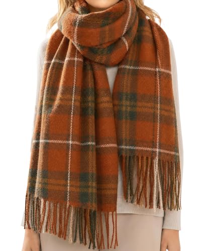 Loritta Winter Scarf for Women, Long Plaid Shawl Wraps Scarves Gifts - color: U-orange Dark Green Lattice