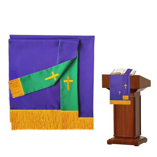 3-Piece Church Parament Set, Reversible Pulpit & Communion Linens - color: Purple and Green