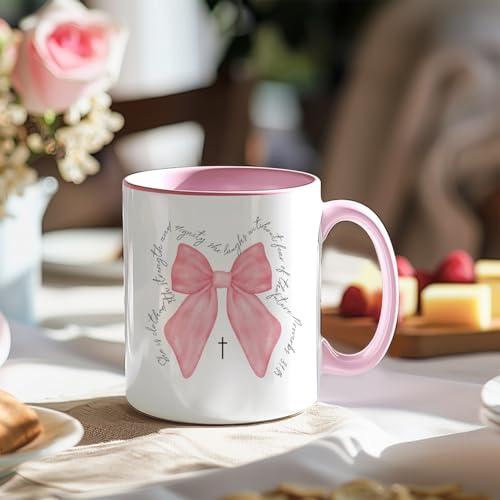 Coquette Pink Bow Christian Ceramic Coffee Mug for Women Girls