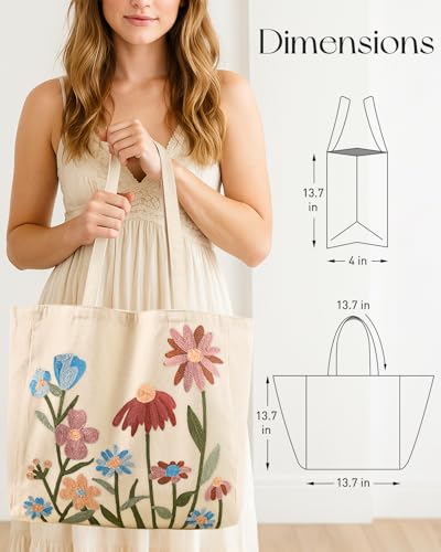 Miss Adola Embroidery Canvas Tote Bag with Pocket & Buckle - color: Floral