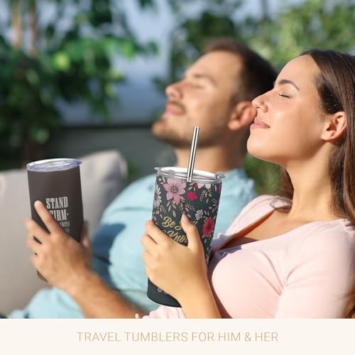 Christian Art Gifts Psalm 46:10 Teal Floral Stainless Steel Travel Tumbler - color: Be Still/Dark Teal Floral