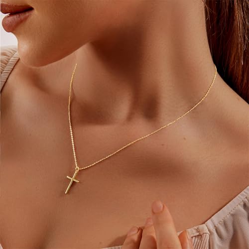 Luxval Cross Necklace for Women -Dainty 14K Gold Plated Cross Necklace Layered Gold Cross Necklace Cross Choker Necklace Gold Cross Necklaces for Women Trendy Gold Jewelry Gifts for Women - color: Gold-Cross