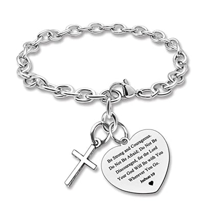 DlaeKua Bible Verse Scripture Gift Bracelet Jewelry Joshua 1 9 Inspirational Christian Gifts for Women Baptism Gifts Religious Faith Jewelry Gifts for Sister First Communion Gift - color: Be Strong and Courageous