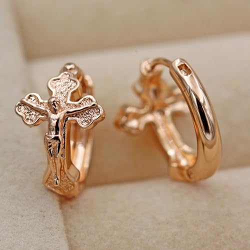18K Gold Plated, Dangle Earrings for Women, Flower/Heart Drop earrings, Hypoallergenic Cubic Zirconia Earrings, Lightweight, Party, gold earrings, Jewelry for Gifts, Fashion - style: Hoop-Jesus