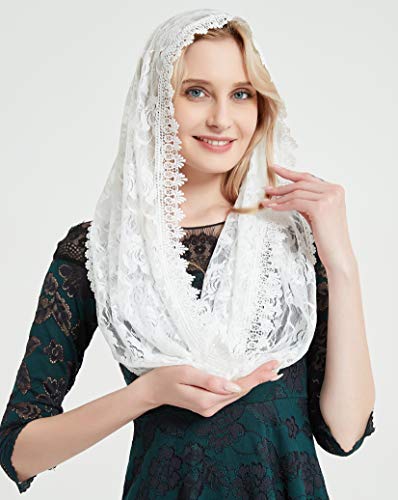 YHDDYG Infinity Veil for Catholic Mass Lace Infinity Scarf Church Veil for Girls Mantilla Infinity Veils Roses S97 - color: Ivory Infinity