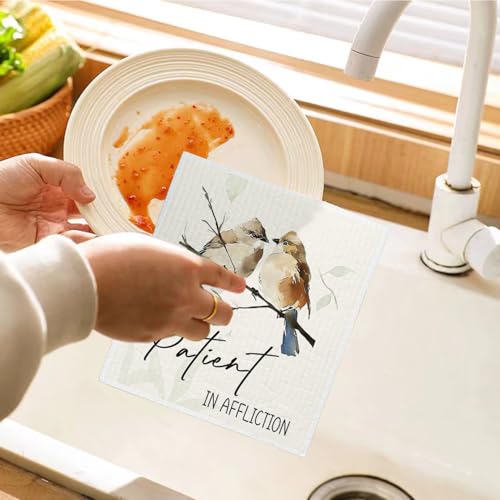 Bird Scripture Swedish Dishcloths for Kitchen, Swedish Dish Cleaning Cloths for Spring，Papaya Reusable Paper Towels, 4 Pack Dish Towels for Kitchen, Reusable Paper Dishcloths Washable - color: Bird Bible