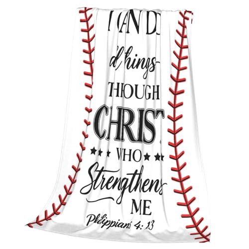 Christian Gifts for Men Boys, Christian Blanket, Religious Sports Gifts, 60"x50" Catholic Baptism Inspirational Bible Verse Baseball Blanket for Christmas Birthday - color: White