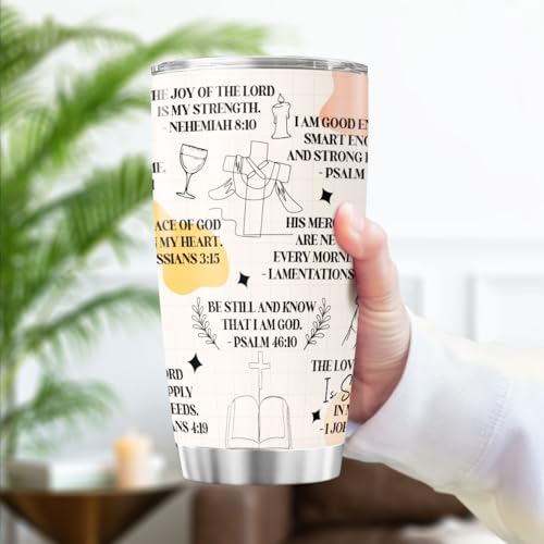 Bible Verse Tumbler with Daily Affirmations for Women, 20oz Stainless Steel Insulated Cup for Christian Faith, Religious Gift for Prayer, Inspirational Scripture Travel Mug - color: Bible Affirmation