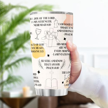 Bible Verse Tumbler with Daily Affirmations for Women, 20oz Stainless Steel Insulated Cup for Christian Faith, Religious Gift for Prayer, Inspirational Scripture Travel Mug - color: Bible Affirmation