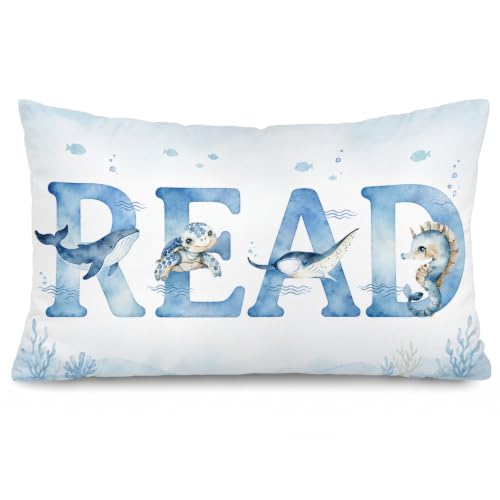 Ocean Classroom Decor 12x20 Read Pillow Cover for Reading Corner - color: 01-read Ocean-blue 12x20