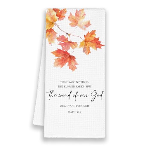 Fall Orange Maple Leaf Christian Kitchen Towels, Scripture Bible Verse Autumn Hand Bathroom Towels for Harvest Thanksgiving, Rustic Decorative Dish Towels Decor for Dorm Home 16x24in - color: Maple