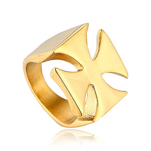 jonline24h Polished Mens Womens Stainless Steel Cross Ring Band Punk Rock Silver Black - color: Gold