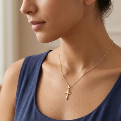 Minimalist Cross Necklace 925 Sterling Silver Dainty Pendant with Zircon Tail Chain Simple Religious Jewelry Gift for Women - color: gold