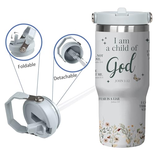 Christian 30 Oz Tumbler Inspiration Christian Gift for Women, Bible Verse Religious Coffee Cup, Religious Gifts For Mom Sister Grandma, Stainless Steel Tumbler With Handle & Straw - color: Christian Tumbler-2
