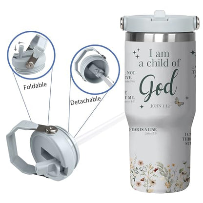 Christian 30 Oz Tumbler Inspiration Christian Gift for Women, Bible Verse Religious Coffee Cup, Religious Gifts For Mom Sister Grandma, Stainless Steel Tumbler With Handle & Straw - color: Christian Tumbler-2
